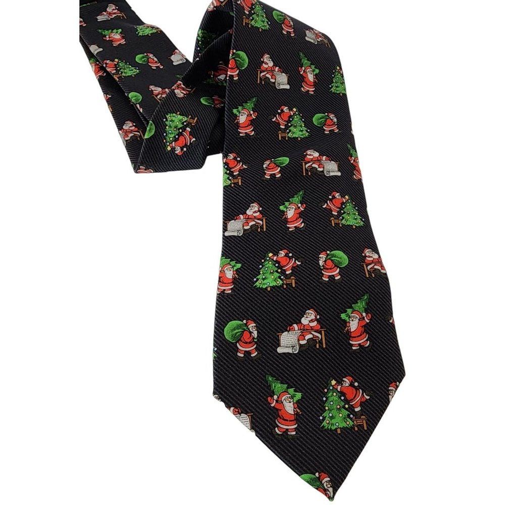 NWOT Men's Tie Tales Christmas Santa Clause Tree Lights Holiday Neck Tie Black